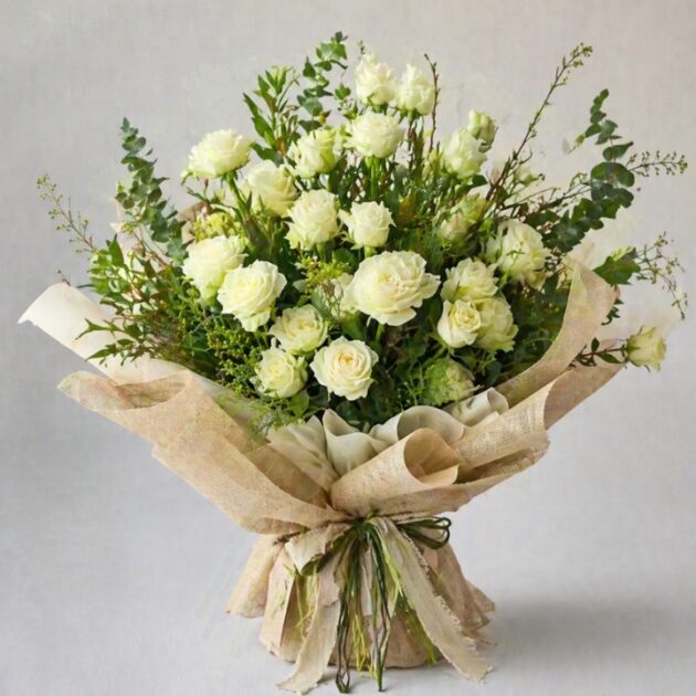 luxury white rose bouquet_