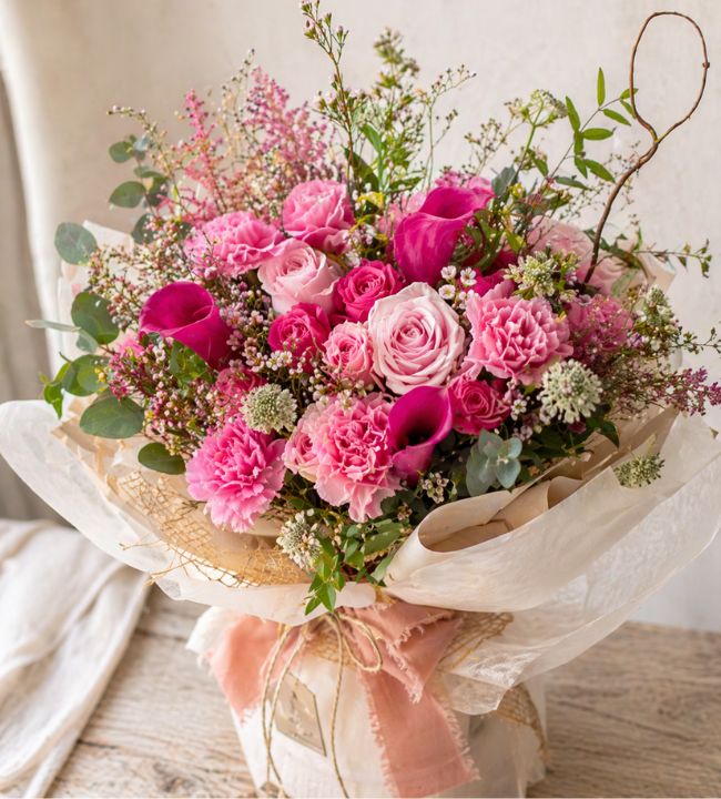 The Blushing Romance Bouquet 1 roses and carnation bouquet