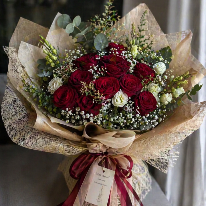 18 Red Roses & Gypsophila Bouquet 1 18 red rose
