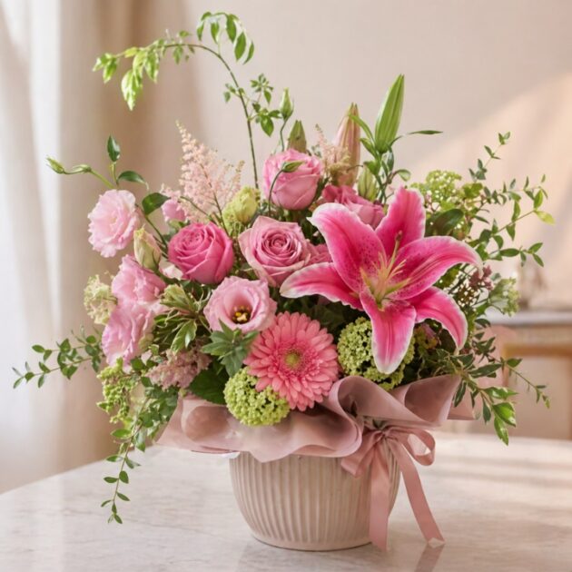 gerbera daisy and rose bouquet_
