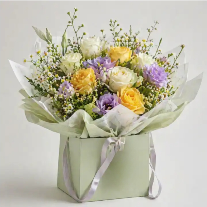 Rose & Lisianthus Hand-Tied Bouquet 1 rose and freesia bouquet