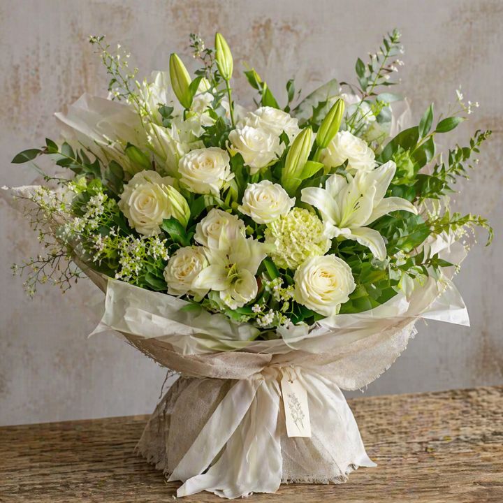 White Rose & Lily Bouquet 1 white rose and lily bouquet