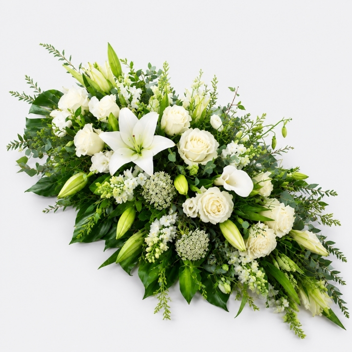 White Lily, Rose & Calla Lily Coffin Spray 2 Premium White Lily and Rose Coffin Spray