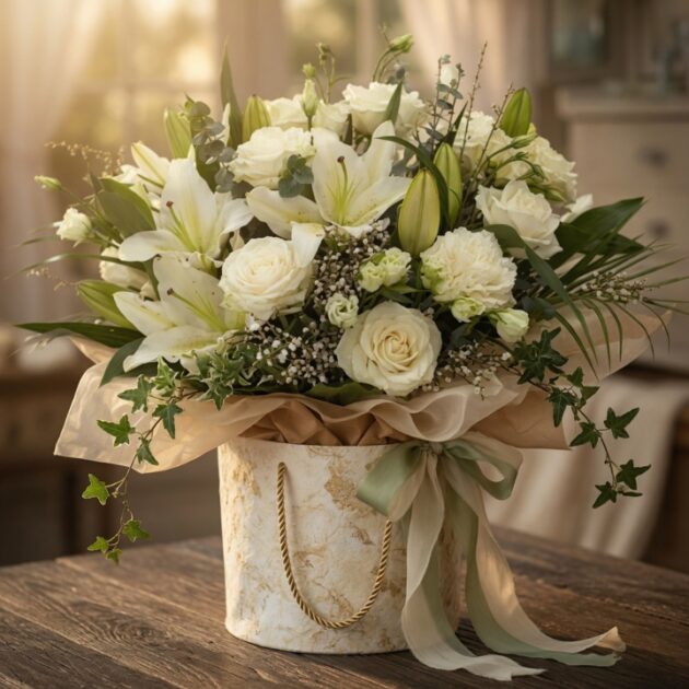 Flower bouquet in gift bag