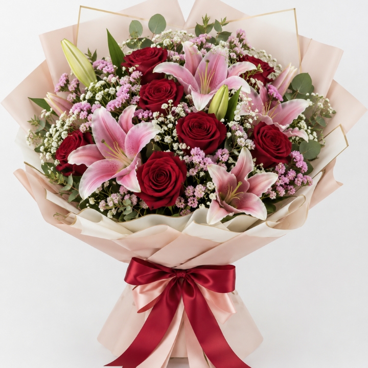 Luxury 12 Red Roses with Gypsophila Bouquet 1 12 red roses with gypsophila
