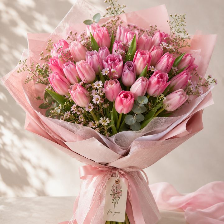 Fresh Hand-Tied Pink Tulip Bouquet 1 Bouquet of Pink Tulips