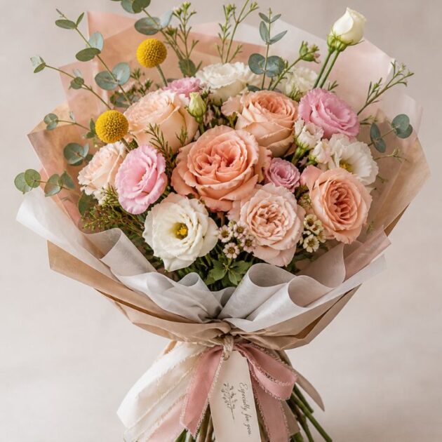 Lisianthus and Rose Bouquet