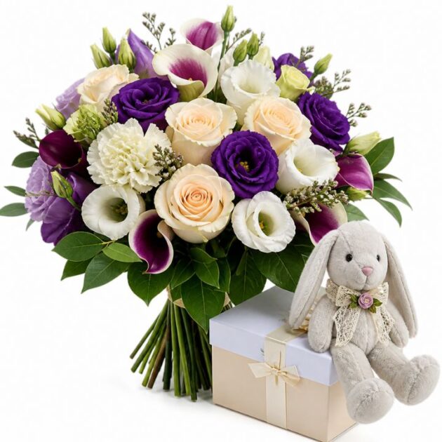 bouquet with roses and calla lilies