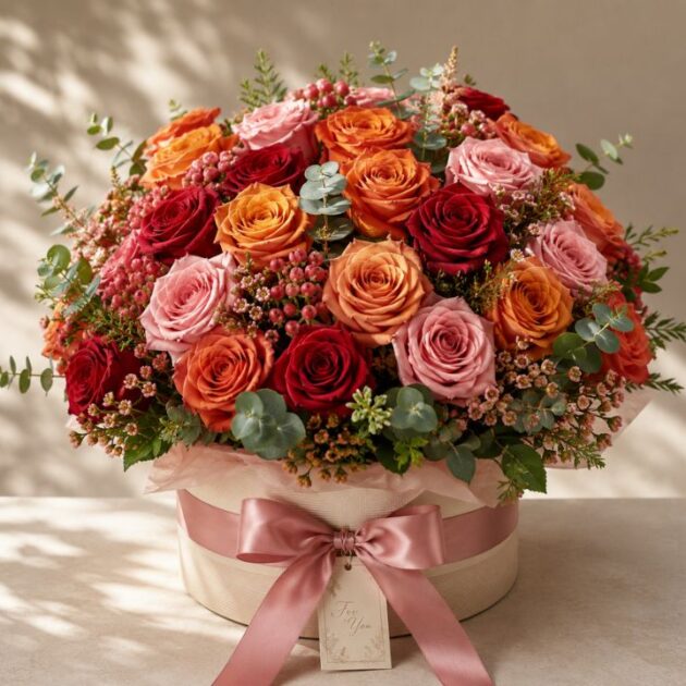 orange and pink rose bouquet​