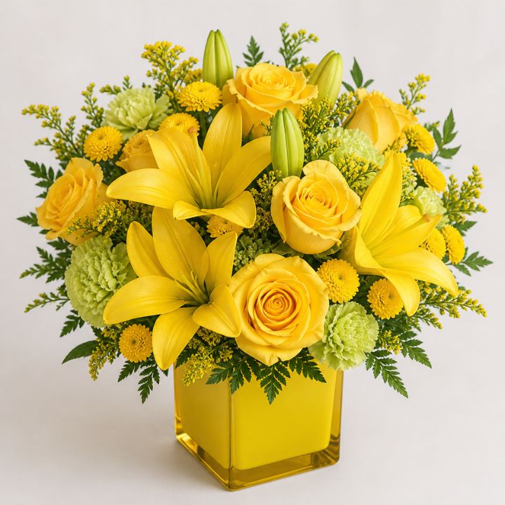 Yellow Rose, Lily & Carnation Birthday Arrangement 1 rose lily carnation bouquet
