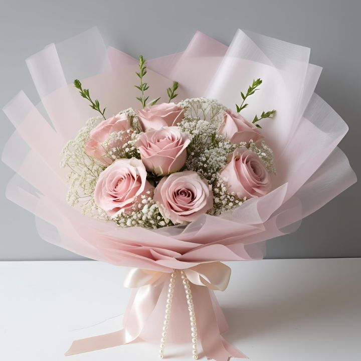Pink Roses & Carnations Birthday Bouquet 2 Pink Roses and Carnations Hand-Tied Bouquet arranged with fresh greenery