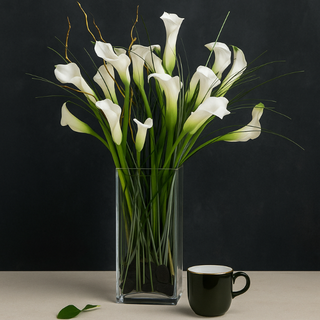 White Calla Lilies in Glass Vase 1 Calla Lily vase