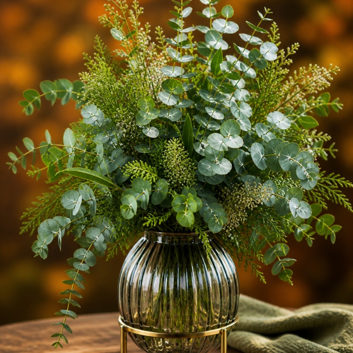 Eucalyptus arrange at home 1 Large eucalyptus arrangement in vase