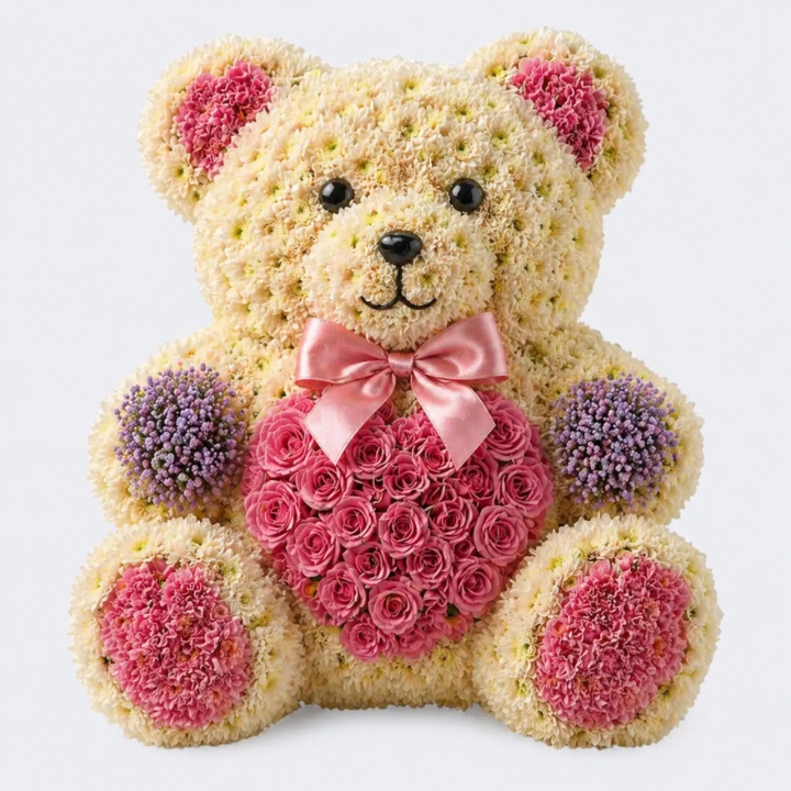 White & Red Teddy Bear Funeral Tribute 1 Teddy Bear Flowers for Funeral