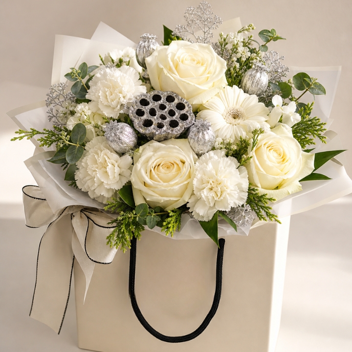 White Christmas Flower Bouquet Gift Bag 1 White Christmas Flower Bouquet