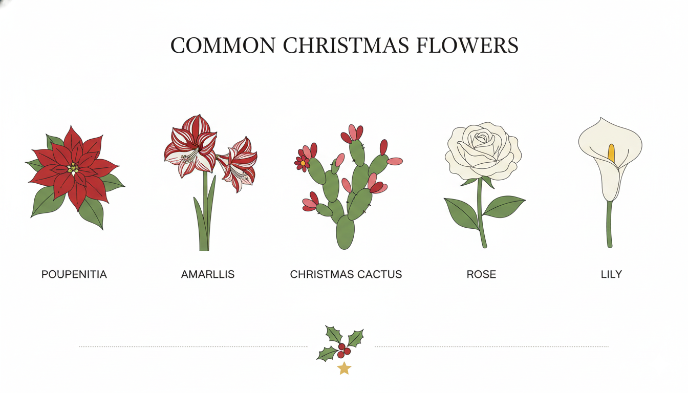 Infographic comparing the popularity of poinsettia, amaryllis, Christmas cactus, roses, and lilies for Christmas gifting.
