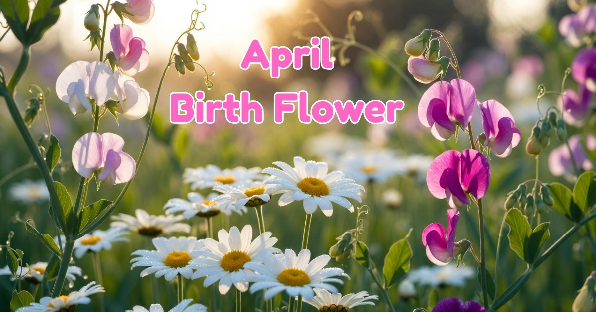 Blog 12 Fresh white daisies and colorful sweet peas representing the traditional April birth flowers in a garden.