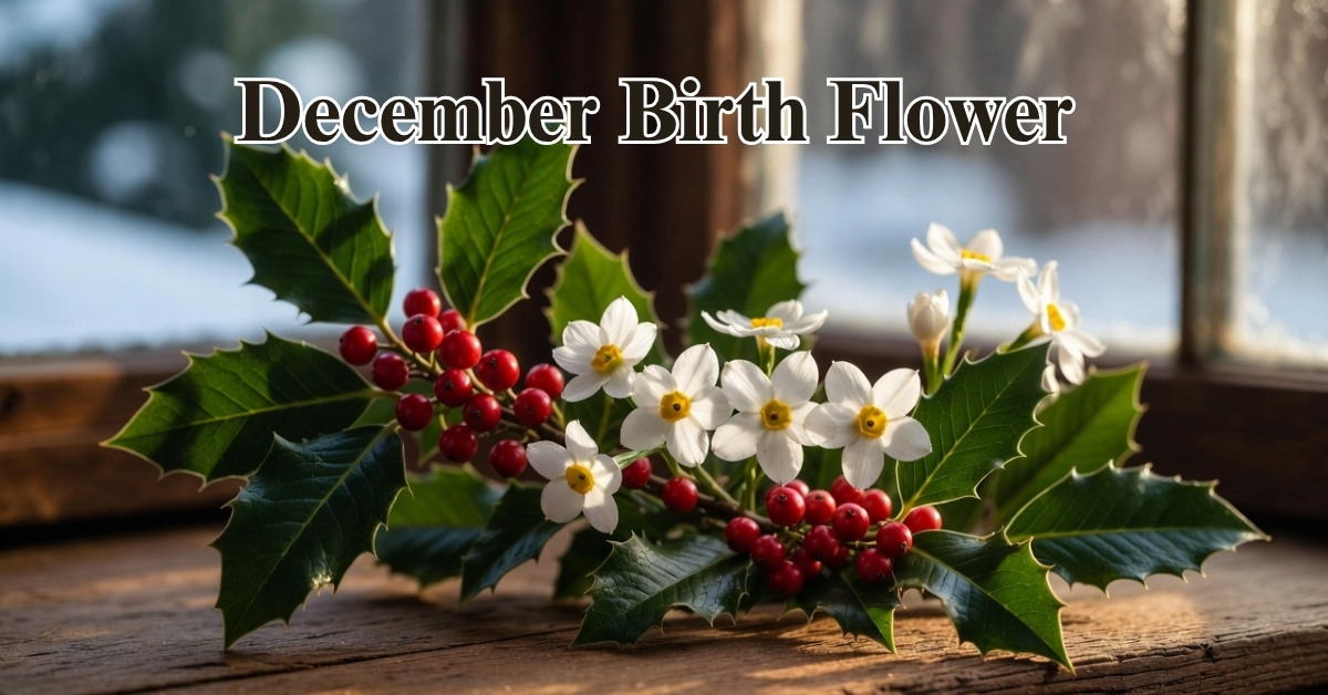Blog 2 Festive red holly berries and elegant white narcissus blooms representing the traditional december birth flower.
