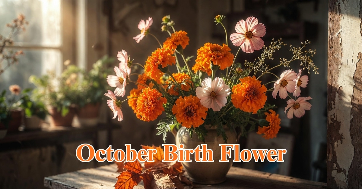 Blog 5 Bright orange marigolds and colorful cosmos blossoms representing the traditional October birth flowers in a garden.