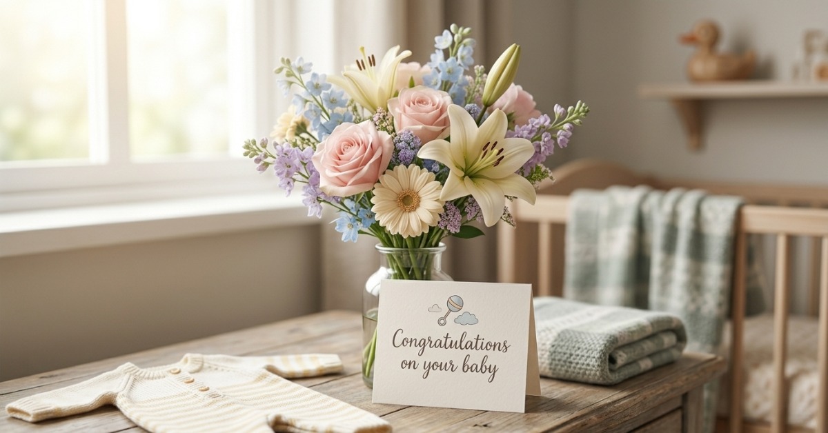 Soft pastel roses lilies daisies new baby flowers bouquet UK