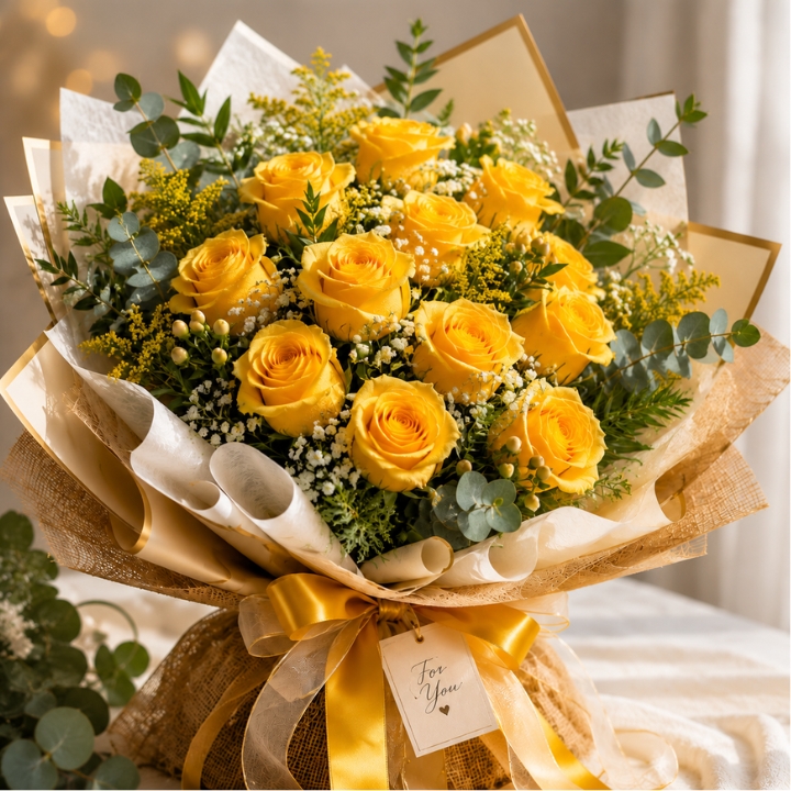 Luxury Yellow Rose Bouquet 3 12 yellow roses Bouquet