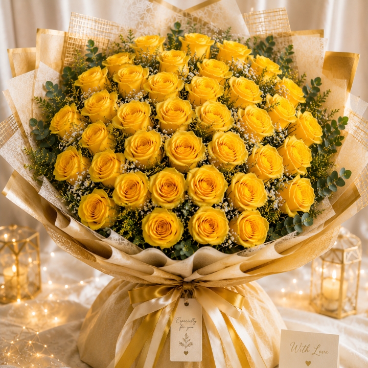 Luxury Yellow Rose Bouquet 6 50 yellow roses Bouquet